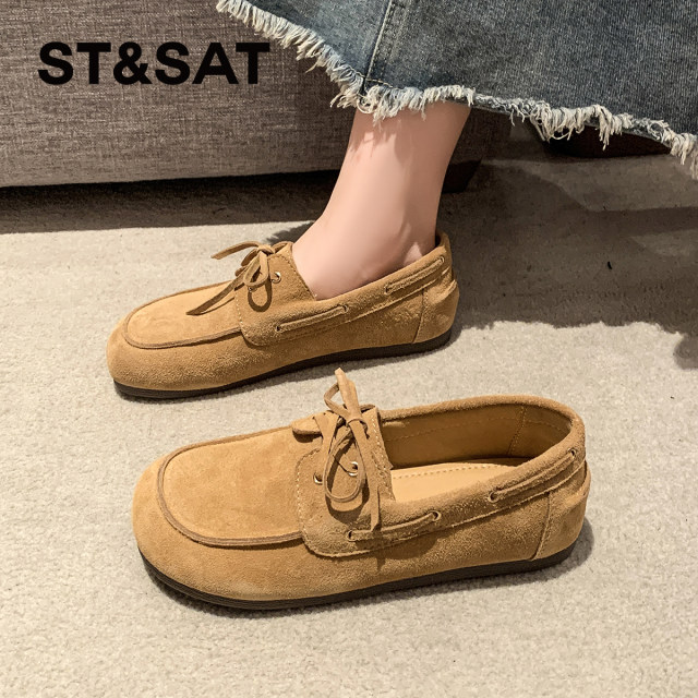 Saturday leather soft bottom single shoe female 2024 autumn new comfortable lazy lazy one pedal bean shoes commute work
