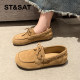 Saturday leather soft bottom single shoe female 2024 autumn new comfortable lazy lazy one pedal bean shoes commute work