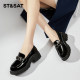Saturday French thick heel black loafers women's super hot spring new British style leather shoes commuting single shoes