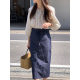 Da Ai's Palace denim cotton skirt for women 2024 summer new fashion simple strap commuter mid-length skirt