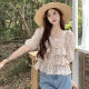 French ruffled floral top for women in summer small design niche sweet style chic five-point sleeve shirt
