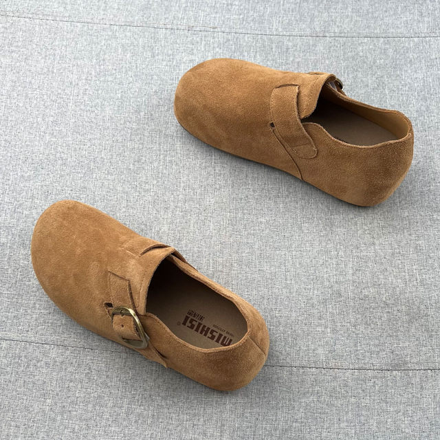 Mijia genuine leather buckle inner heightened thick sole Birkenstock shoes for women in autumn 2025 new non-slip casual single shoes Doudou shoes