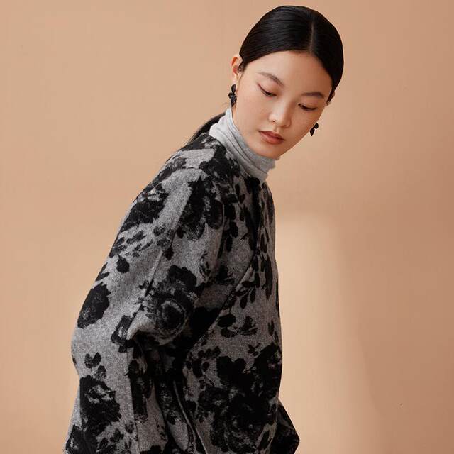 Ruyi Lianyun full wool double-sided wool coat for women new Chinese style printed buckle short coat