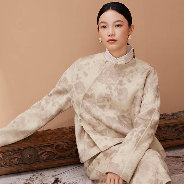 Ruyi Lianyun full wool double-sided wool coat for women new Chinese style printed buckle short coat