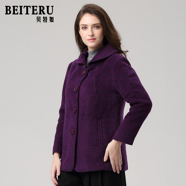 Beteru mother's winter coat new middle-aged women's wool woolen style lapel short top counter genuine