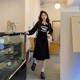 Large -size women's fat MM Hepburn Wind Black POLO collaring flower dress 2024 autumn new waist thin skirt
