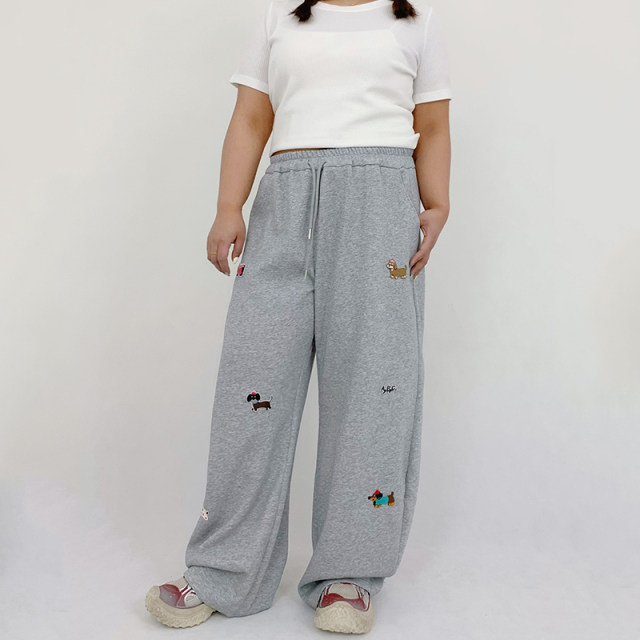 Milu's large-size women's clothing for spring casual loose embroidered wide-leg floor-slimming sports sweatpants fat mm slimming 200 Jin [Jin equals 0.5 kg]