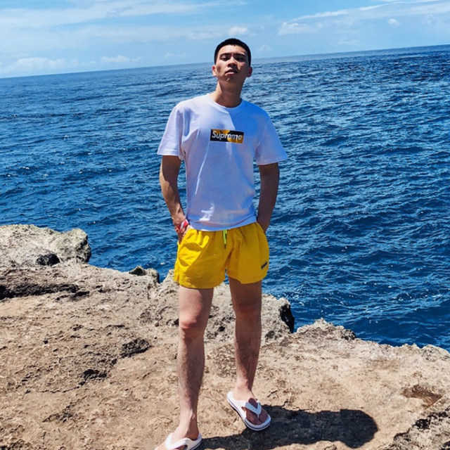 desmiit quick-drying beach pants men's fitness sports three-point shorts lined seaside hot spring swimming trunks casual