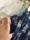 High-end blue 2025 spring new fashionable and versatile elastic waist printed pleated skirt skirt women's midi skirt