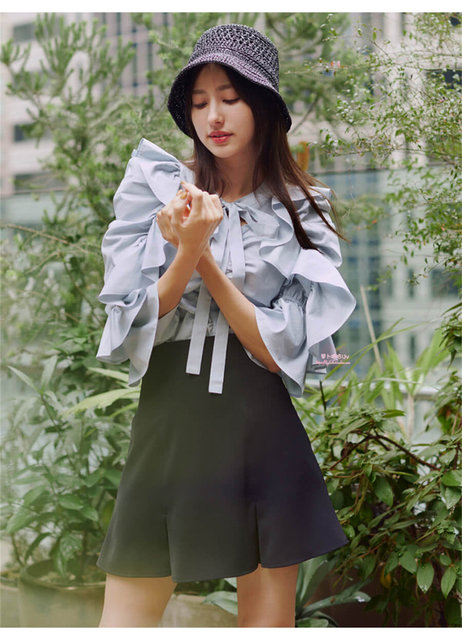 Sweet and playful! S-home style ruffled pocket design versatile high-waisted skirt
