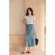 HeyDress retro washing denim skirt women's summer straight slit skirt high waist slim blue skirt