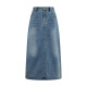 HeyDress retro washing denim skirt women's summer straight slit skirt high waist slim blue skirt