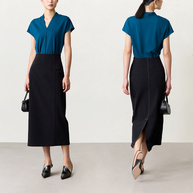 Amii commuting versatile high waist straight skirt for women in summer, slimming over the knee long one-step skirt 2023 new long skirt