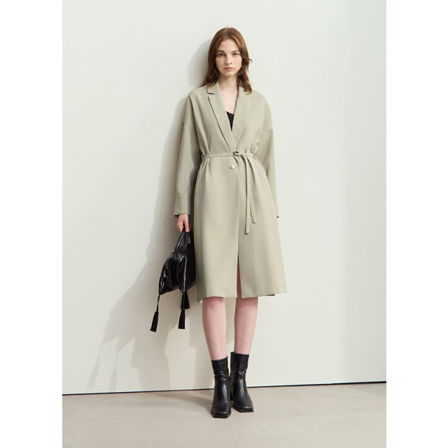 Amii 2025 Spring New Style Roller Sleeve Hydrangea Printed Belt Jacket Women's High Slit Top