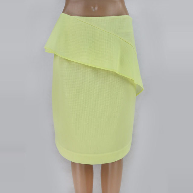 Shang MORE genuine asymmetrical ruffle side zipper goose yellow women's spring, summer and autumn slim skirt mid skirt Q001

