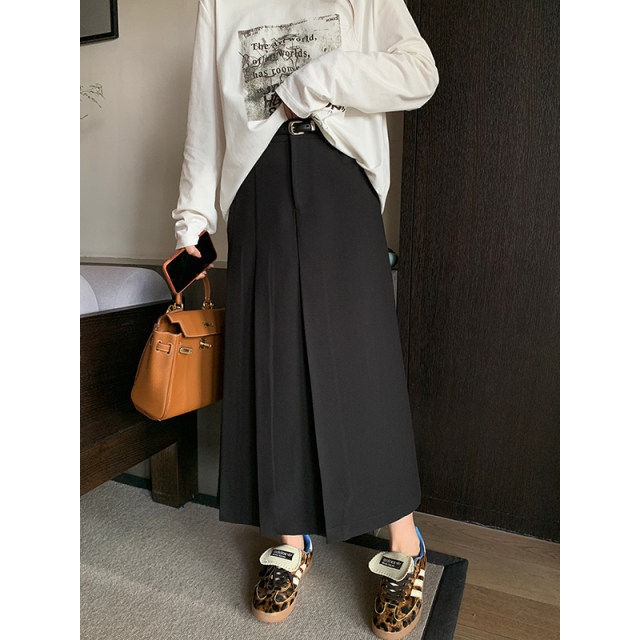 NAZ's large size 2024 early spring new high-waist retro mid-length pleated suit skirt fat mm skirt trendy