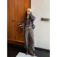 NAZ's large size spring dress American retro loose fashion spliced ​​plaid shirt fat mm letter casual top