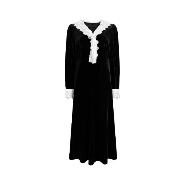 NAZ plus size winter new French composite temperament fat mm design western style women's v-neck velvet dress