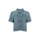 Naz Naizi Large Summer New New Chinese Retro Short National Wind Dip Fat MM short -sleeved denim shirt female
