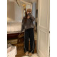 NAZ's large size early spring new lace spliced ​​loose lazy hoodies fat mm high waist straight women's casual pants