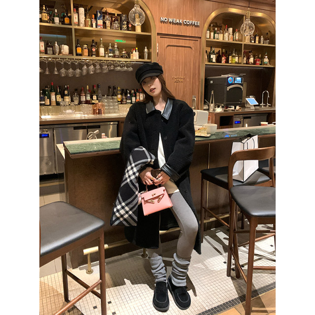 NAZ's new large size winter new mid-length double-sided leather collar fur all-in-one fat mm plush women's jacket