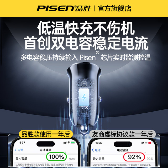 Pinsheng Car Charger Super Fast Charging 2025 New One-Tong Two Car Cigarette Lighter Converter Plug Car Charging PD