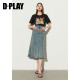 Dplay summer new black short -sleeved cartoon cat T -shirt loose casual female top
