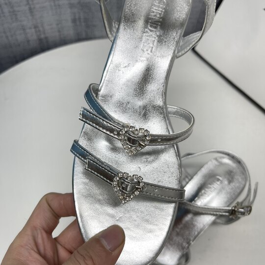 Silver Rhinestone Bow Thick Heel Open Toe Sandals Women's 2025 Summer New Strap Sandals High Heels