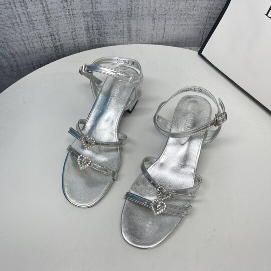 Silver Rhinestone Bow Thick Heel Open Toe Sandals Women's 2025 Summer New Strap Sandals High Heels
