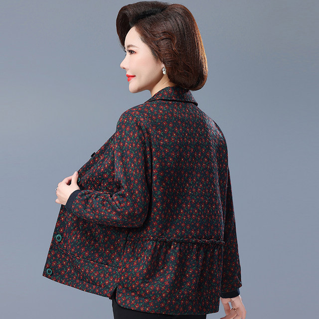 Middle -aged and elderly spring and autumn women's short thin coat fashion casual large size crushing pure cotton jacket grandma foreign clothes