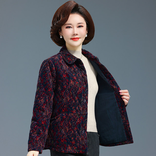Middle-aged and elderly women's small cotton coats, quilted warm mother's clothing, short autumn and winter grandma's corduroy cotton tops