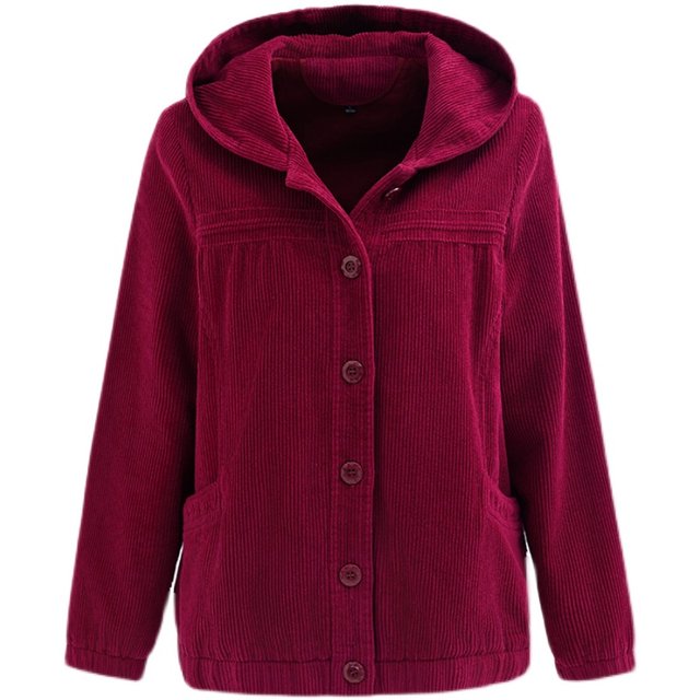 Middle-aged and elderly women's spring and autumn corduroy loose cotton windbreaker new coat solid color hooded jacket corduroy