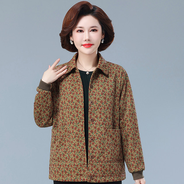 Middle -aged and elderly spring and autumn women's short thin coat fashion casual large size crushing pure cotton jacket grandma foreign clothes