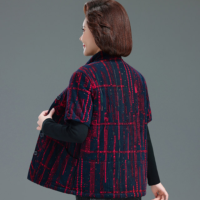 Middle -aged and elderly women's clothing autumn and winter pure cotton cotton clip vests 60 -year -old mother thickened cotton vest new models
