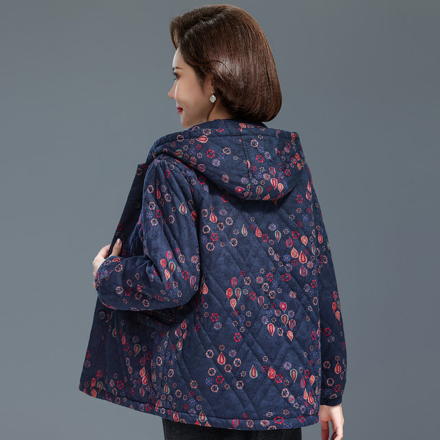 Middle-aged and elderly mothers' autumn and winter quilted and velvet coats grandma's pure cotton tops fashionable loose tops and hooded cotton-padded jackets