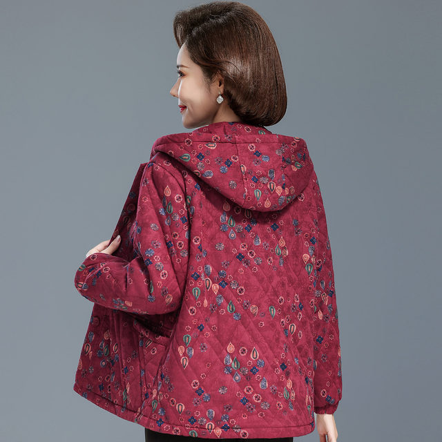 Middle-aged and elderly mothers' autumn and winter quilted and velvet coats grandma's pure cotton tops fashionable loose tops and hooded cotton-padded jackets