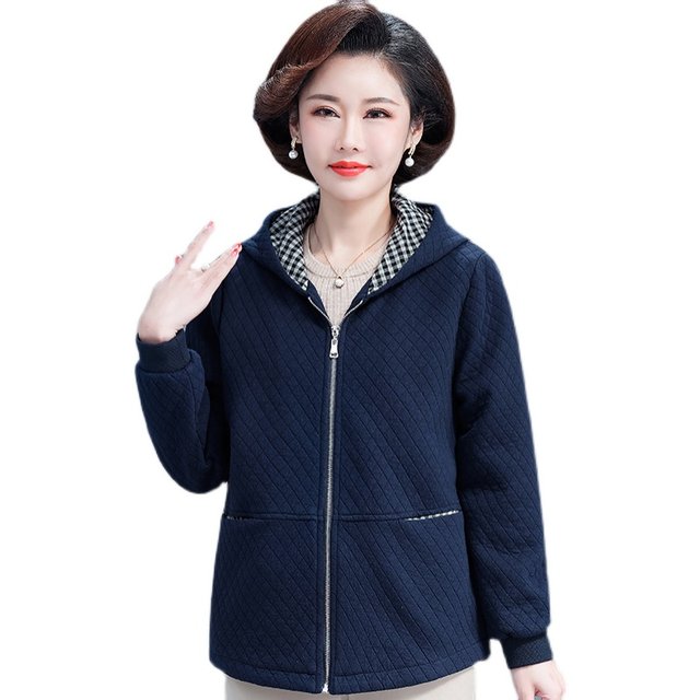 Middle -aged and elderly autumn clothing female pure cotton jacket hooded jacket Mom spring and autumn clothes all cotton fashion large size foreign grandma
