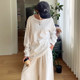 Loose large version of gray white pure cotton rag-shoulder long sleeve round neck T-shirt for women 2025 spring Korean version basic versatile top