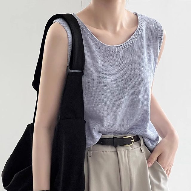 Women's Tennis Line Sling Vest for Women's Summer Outer and Inner Outer 2025 New Loose Sleeveless Knitted Base Top