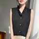 French V-neck shirt, black ears, lace, small fragrant style sleeveless vest base shirt, satin shirt, can be worn on the outside