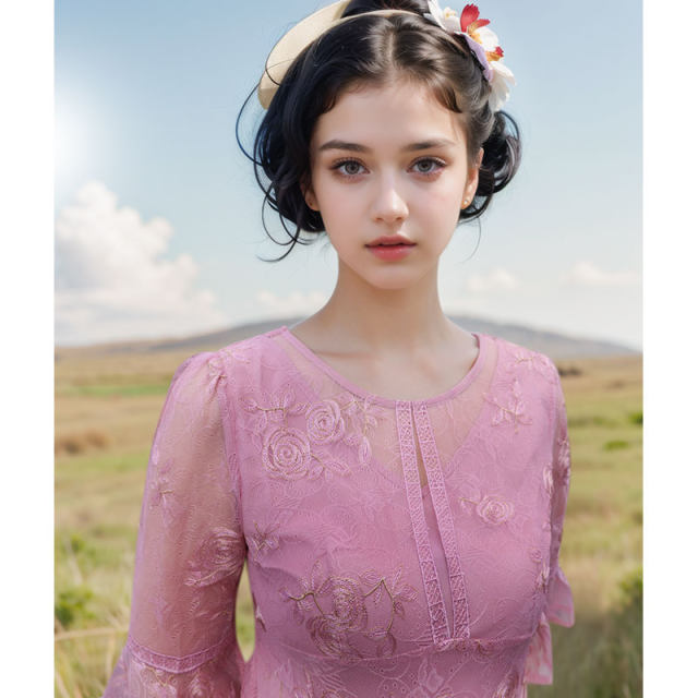 A brief romance Autumn Moon Commuting Fashionable waist-hugging 7-point flap-sleeved temperament skirt with flowing mid-length skirt Spring and autumn new