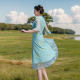 A brief romance Autumn Moon Commuting Fashionable waist-hugging 7-point flap-sleeved temperament skirt with flowing mid-length skirt Spring and autumn new