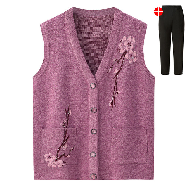 Elderly women's vest, spring and autumn velvet grandma sweater, mother's cardigan, autumn and winter coat, old lady and elderly clothes