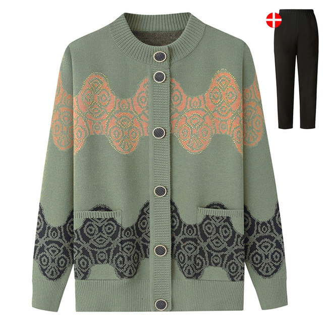 Middle -aged and elderly grandmother's sweater with velvet thick autumn and winter jacket Mom loaded the shirt to keep the old lady old lady clothes
