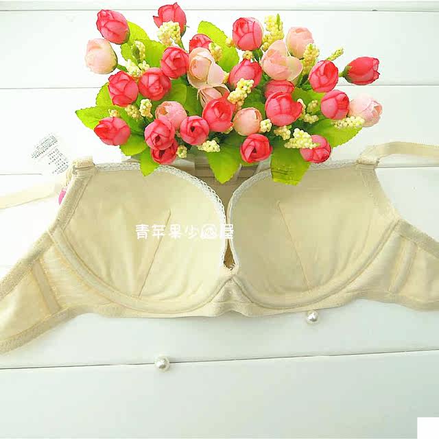 Yilanfen girl underwear soft steel ring gathering fixed student bra middle mold cup with large size summer white 1405