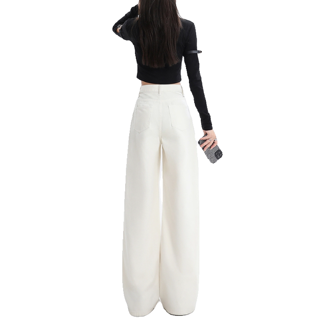 Loose wide-leg pants slim and drooping jeans white denim floor trousers 8912
