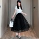 High -end French retro net gauze skirt female 2024 spring and autumn new love medium long skirt puffy skirt implanted velvet skirt
