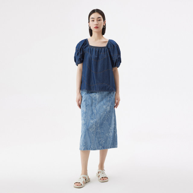 Authentic summer new style zipper placket double side pocket denim skirt women DDQ2BD5126