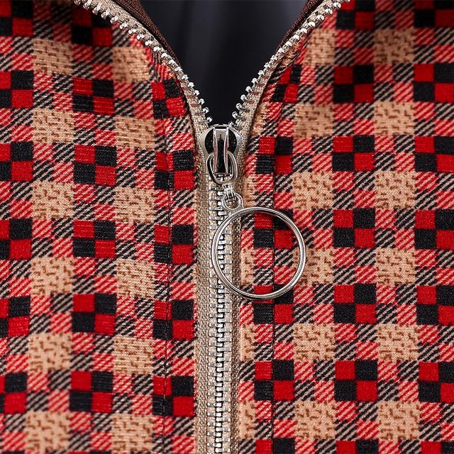 New spring and autumn clothes lapel plaid casual jacket top middle-aged and elderly fashionable mother 50-year-old loose women's jacket