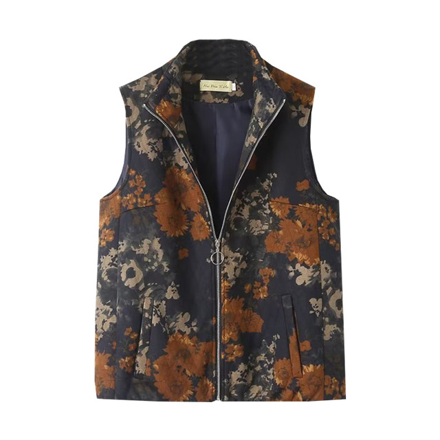 
Spring and Autumn Printed Vest and Fat Plus Large Size Middle-aged and Elderly Fashionable Mothers Wear Loose Ethnic Style Horse Clip Jacket